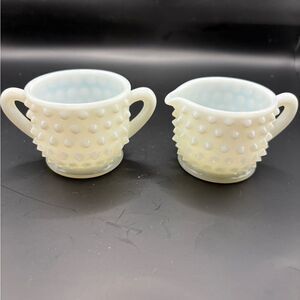 Vintage Fenton Hobnail Milk Glass Small Cream and Sugar Set